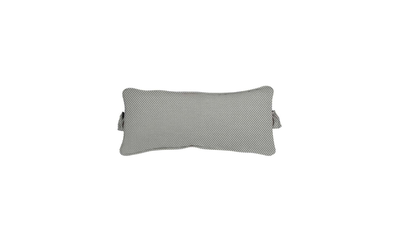 Outdoor headrest pillow with light gray woven print and side straps on a light background.