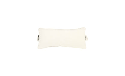 Outdoor headrest pillow with white fabric and side straps on a light background.