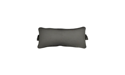 Dark gray outdoor headrest pillow with side straps, centered on a light gray background.