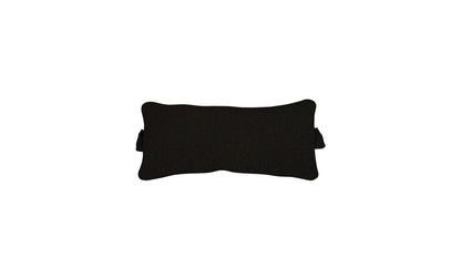Outdoor headrest pillow with black fabric and side straps on a light background.