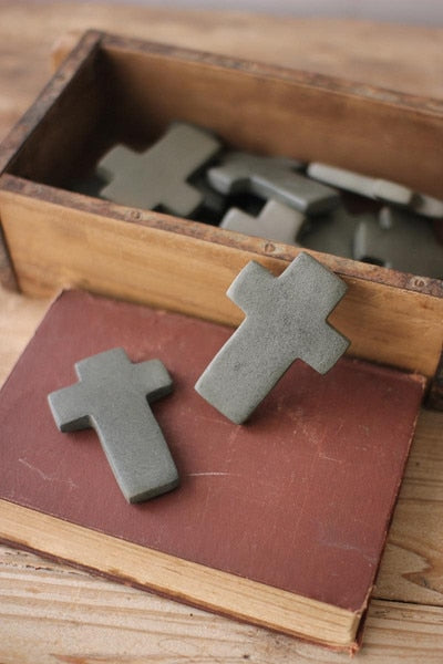 Set of 6 Hand Carved Stone Crosses Dark Grey