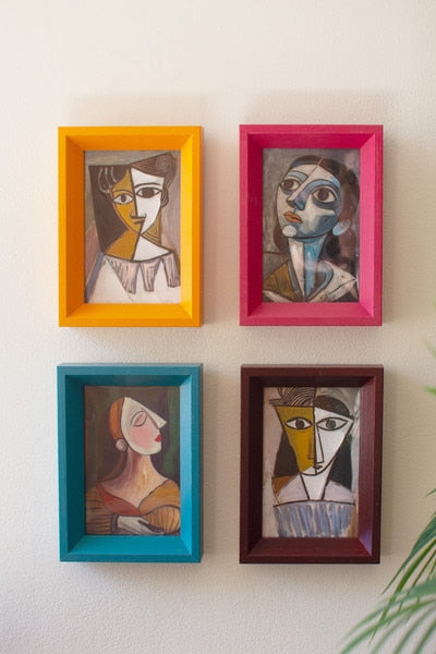 Set of 4 Fframed Cubist Paintings under Glass