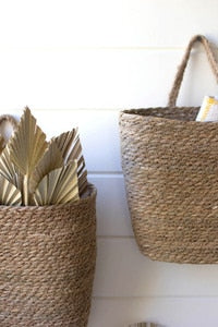 Set of 2 Tall Oval Woven Seagrass Wall Baskets