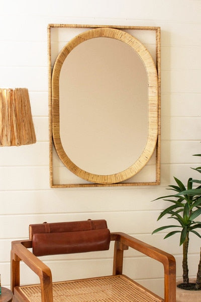 Rectangle Oval Cane Wrapped Mirror