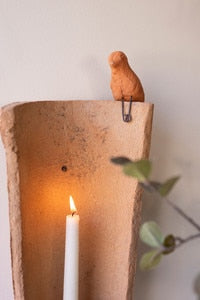 Clay Roofing Tile Candle Holder with Bird