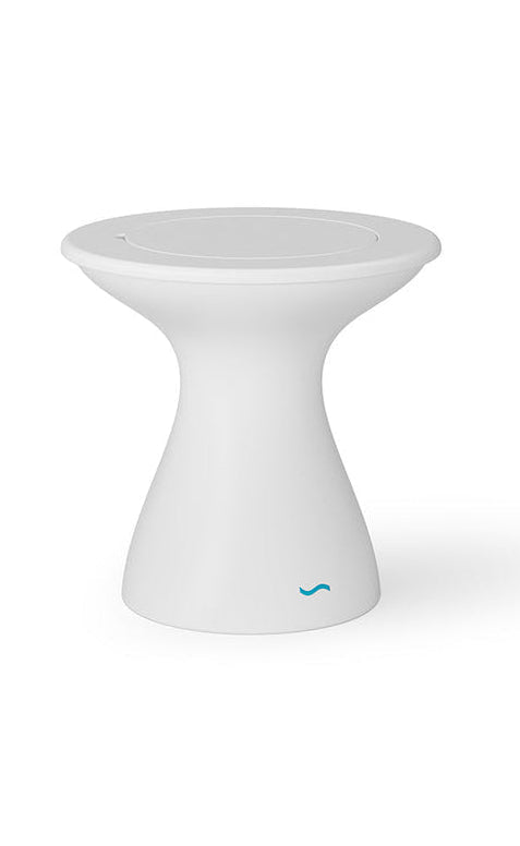 White Autograph Tall Ice Bin Side Table with a round top and sculptural base on a plain white background.