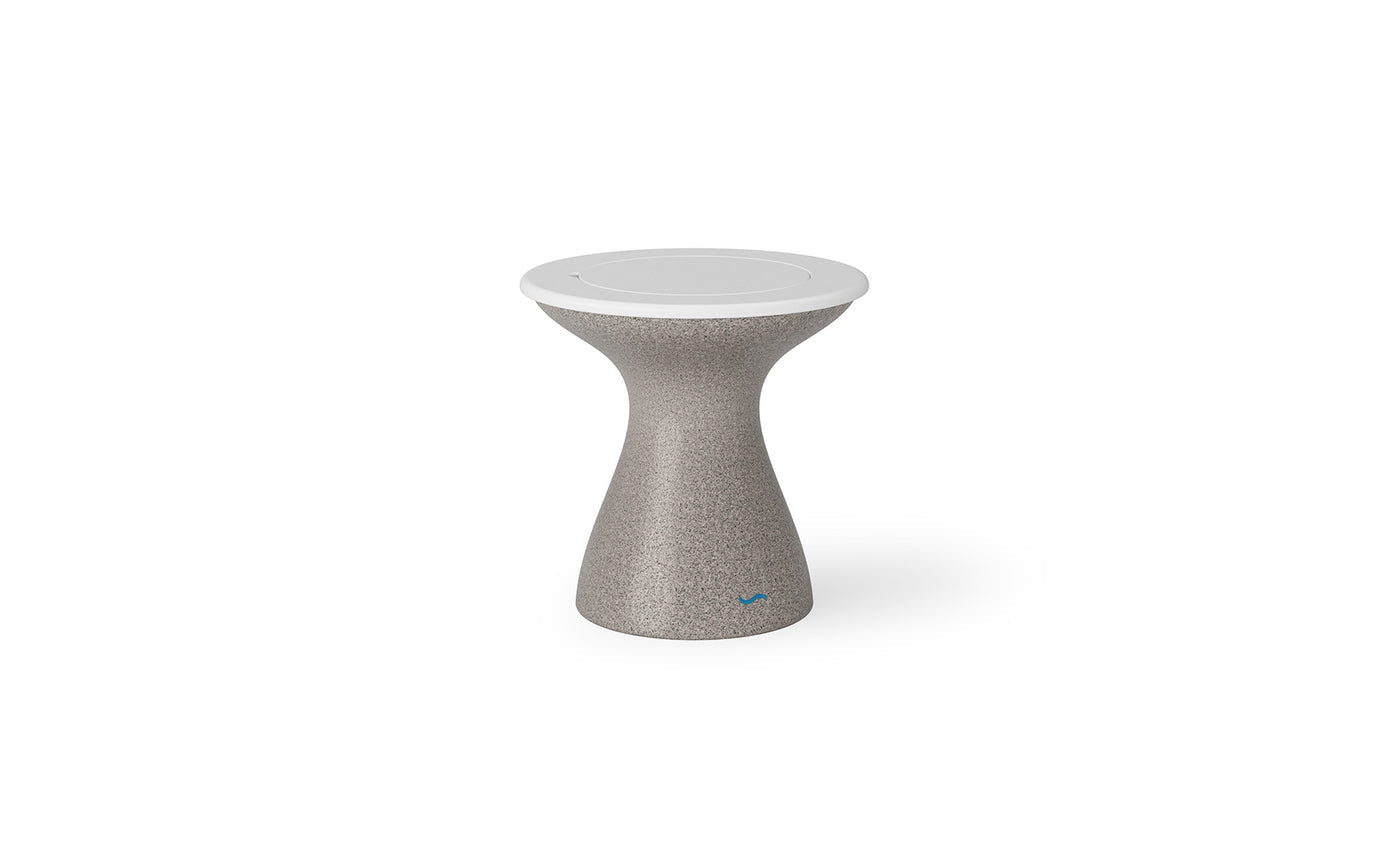 Ledge Lounger Autograph Tall Ice Bin Side Table with White lid and Sandstone base.