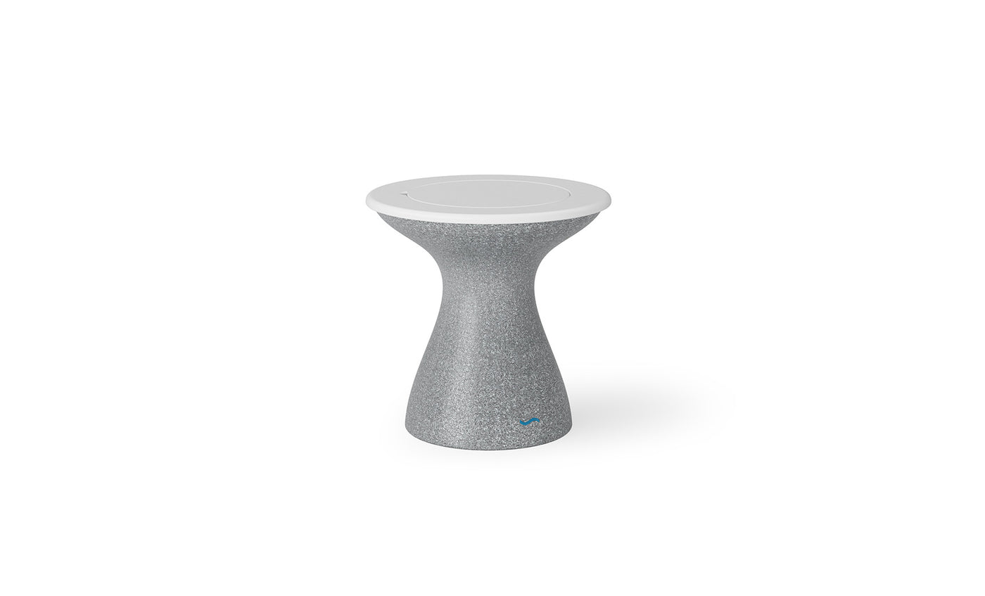 Ledge Lounger Autograph Tall Ice Bin Side Table with White lid and Granite Gray base.