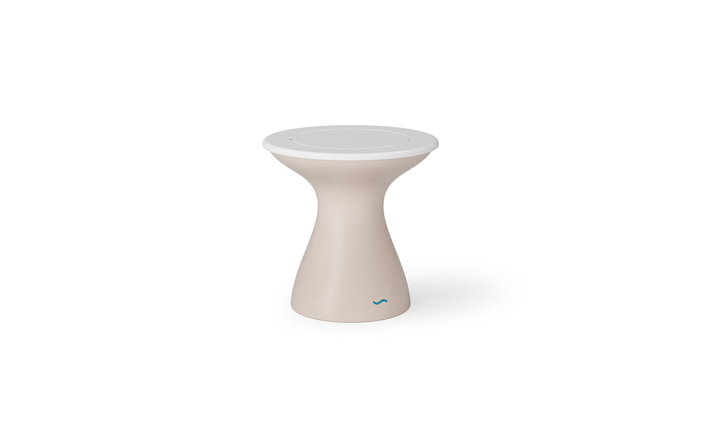 Ledge Lounger Autograph Tall Ice Bin Side Table with White lid and Cloud base.