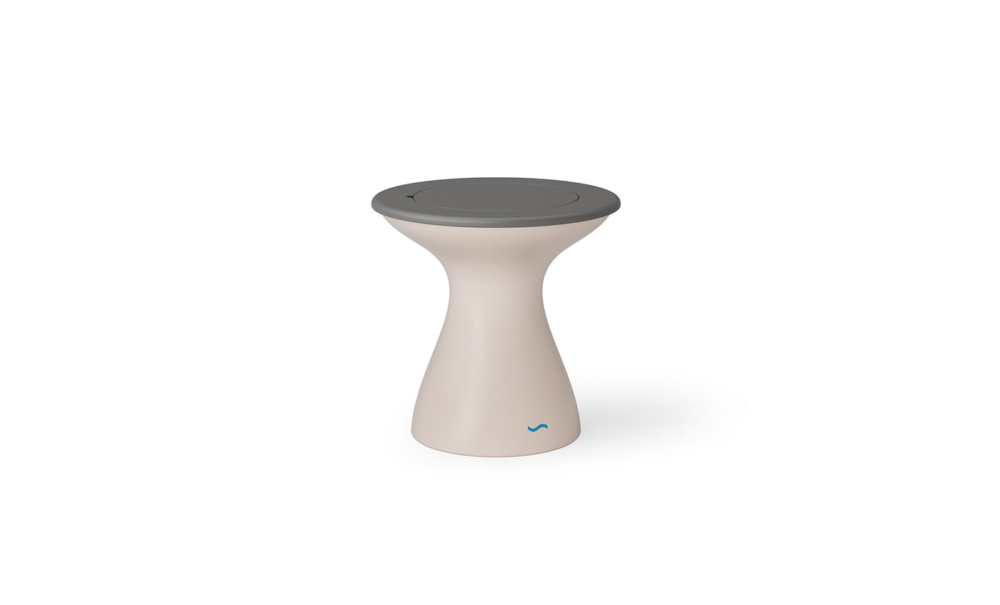 Ledge Lounger Autograph Tall Ice Bin Side Table with Gray lid and Cloud base.