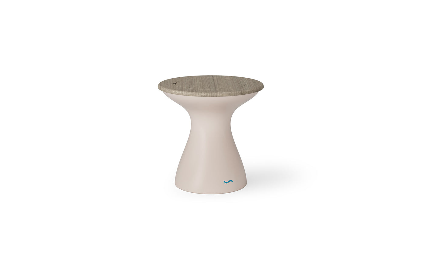 Ledge Lounger Autograph Tall Ice Bin Side Table with Wheat lid and Sandstone base.