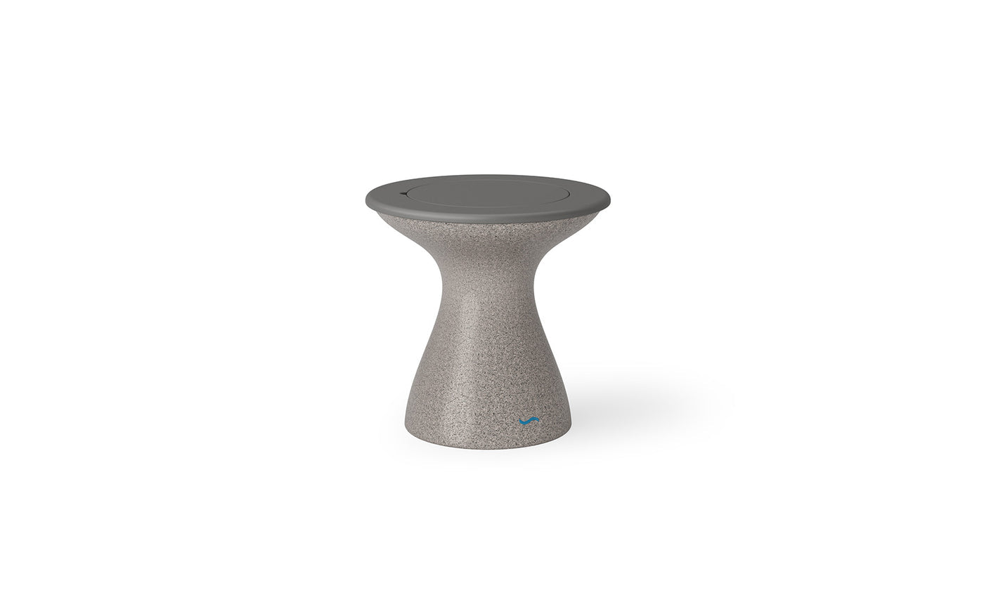 Ledge Lounger Autograph Tall Ice Bin Side Table with Gray lid and Sandstone base.
