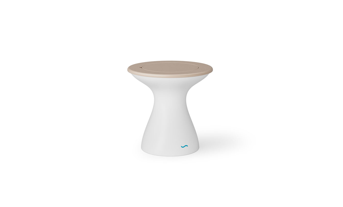 Ledge Lounger Autograph Tall Ice Bin Side Table with Cloud lid and White base.