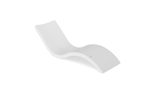 Curved white chaise lounge with a smooth, wave-like shape on a plain white background.