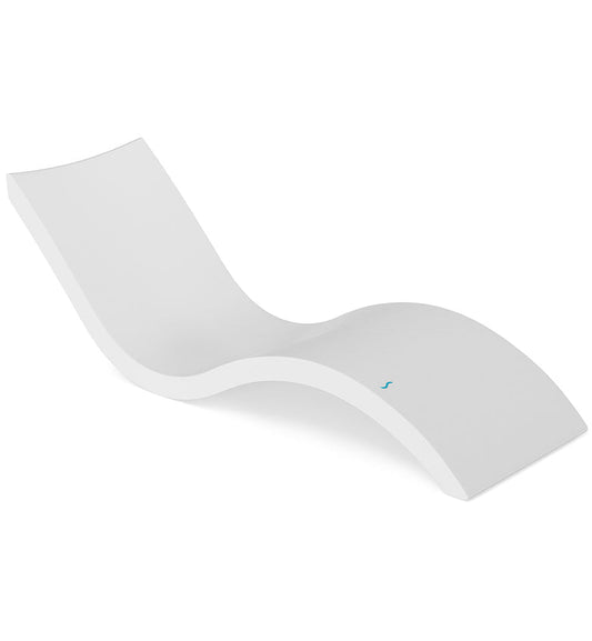 Curved white chaise lounge with a smooth, wave-like shape on a plain white background.
