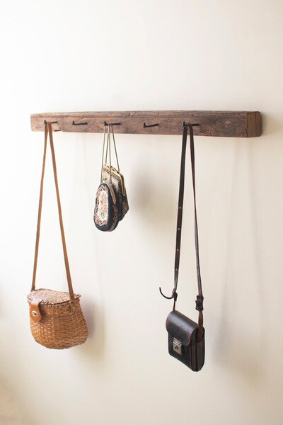 Recycled Wood Coat Rack with Forged Iron Hooks